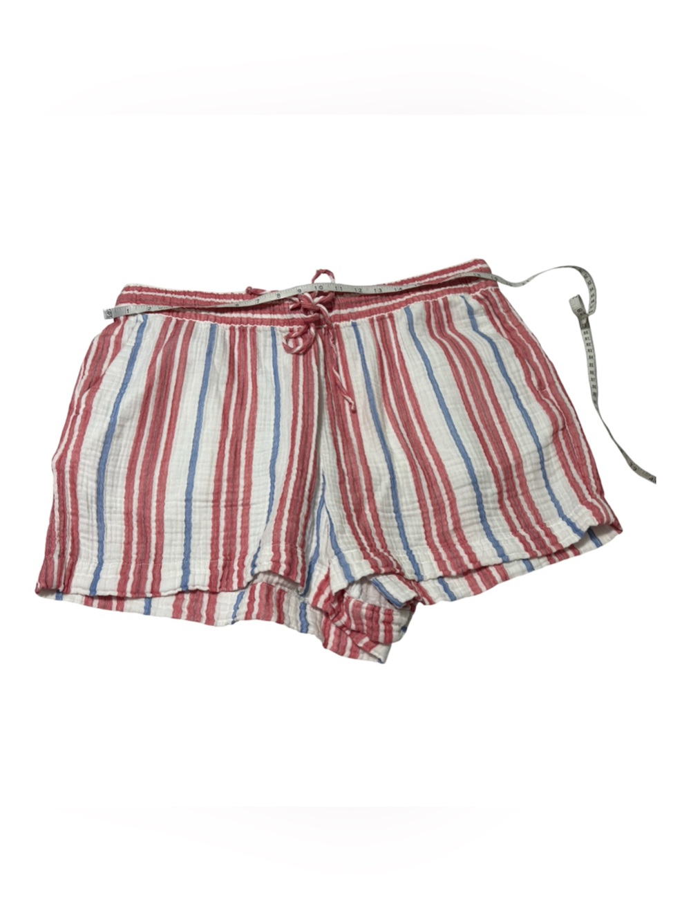 LOFT Striped Cotton Double Gauze Shorts | XL Red White Blue Drawstring Lounge
